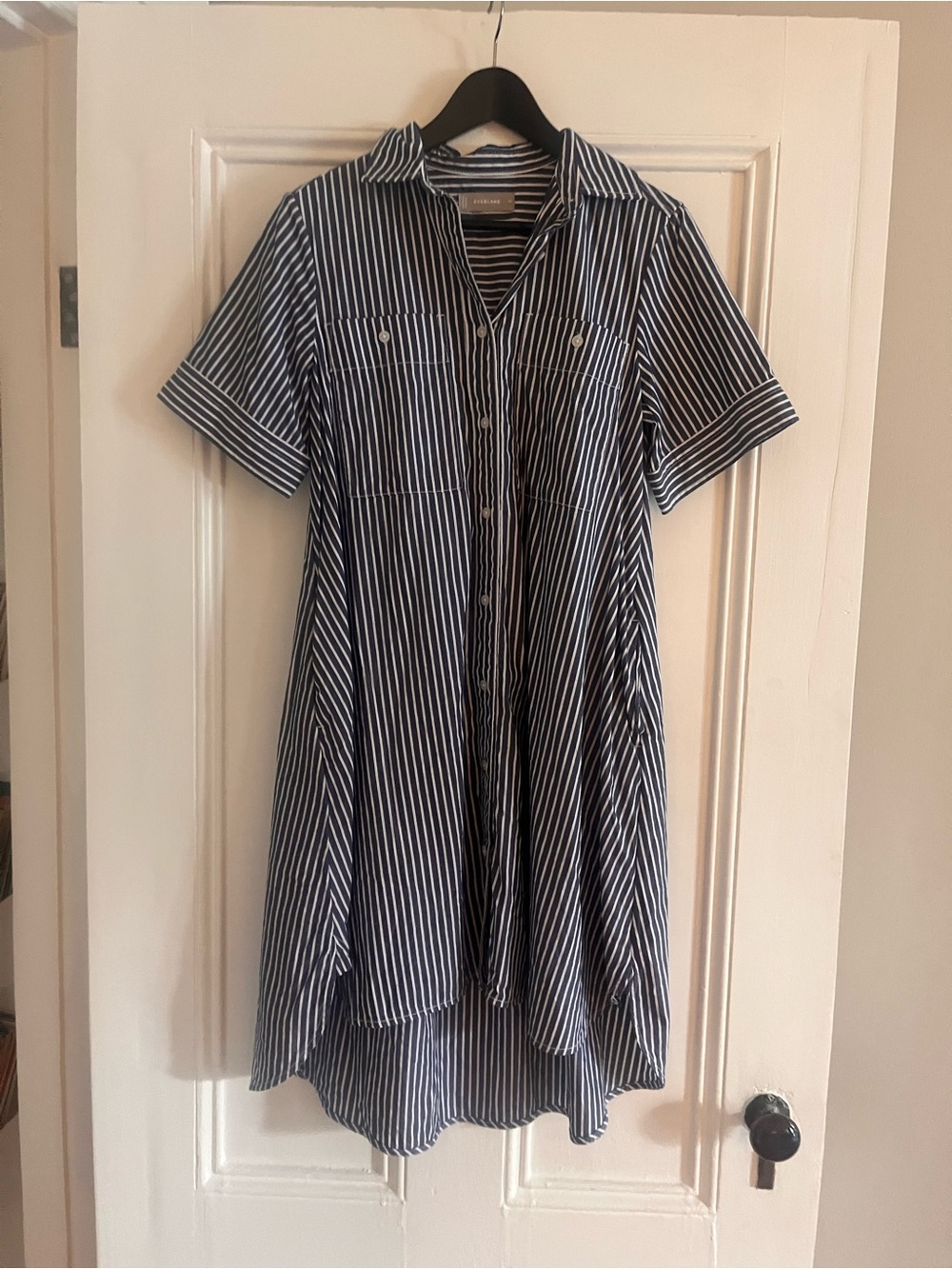 Everlane Navy and White Striped High-Low Shirt Dress